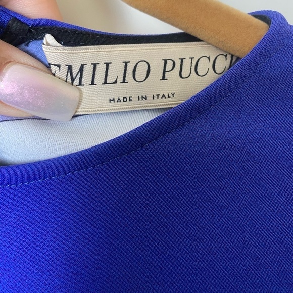 Emilio Pucci Silk Midi Long Sleeve Dress Blue 6 - Picture 4 of 4